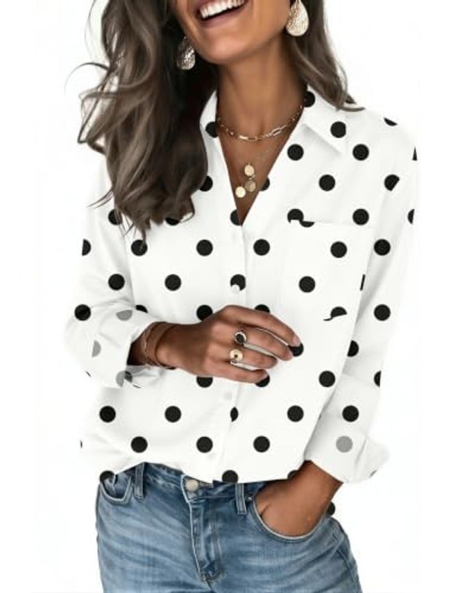 Zeagoo Women's Long Sleeve Button Down Shirt - Classic V-Neck, Solid Color, Stretch Fabric, Regular Fit, Versatile Office & Casual Top