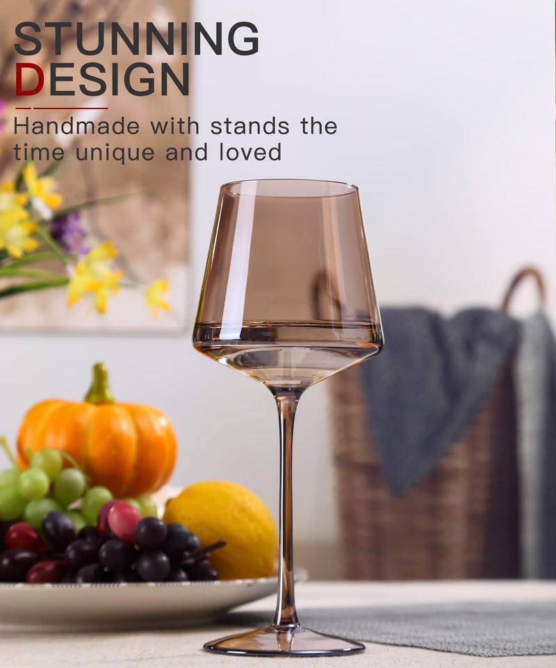 comfit Hand Blown Colored Wine Glasses Set of 6-18oz Multi Colored Square Wine Glasses with Tall Long Stems and Flat Bottom,Crystal Colorful Wine Glass-Wedding,Birthday Gifts Gifts - Image 2