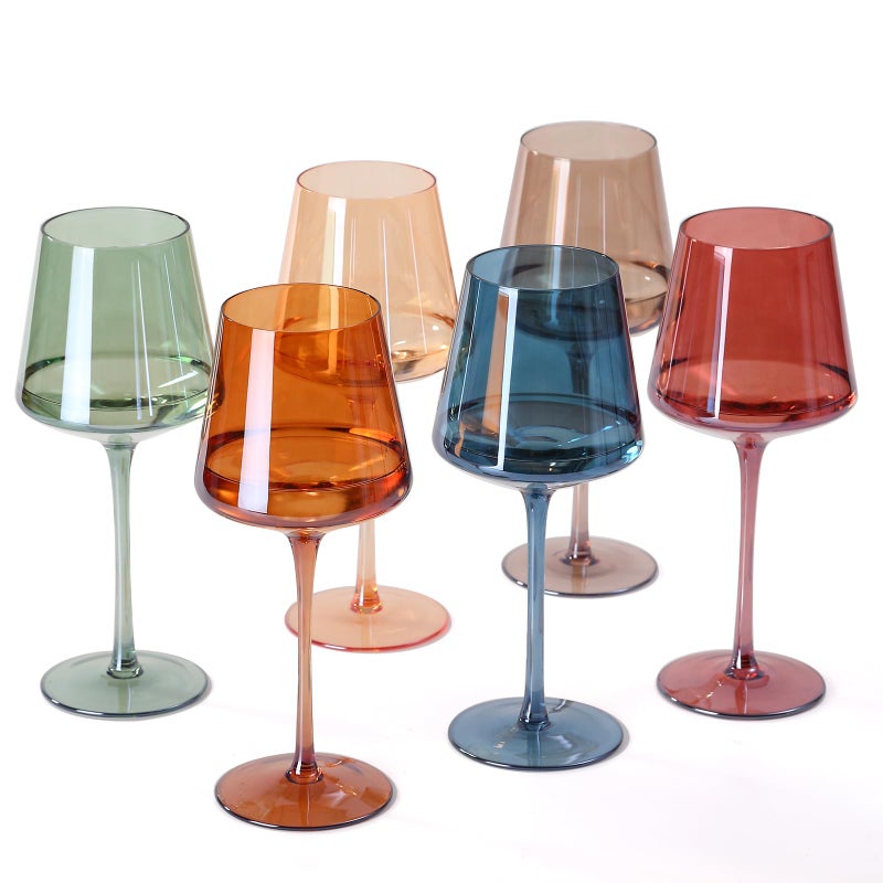 comfit Hand Blown Colored Wine Glasses Set of 6-18oz Multi Colored Square Wine Glasses with Tall Long Stems and Flat Bottom,Crystal Colorful Wine Glass-Wedding,Birthday Gifts Gifts - Image 1
