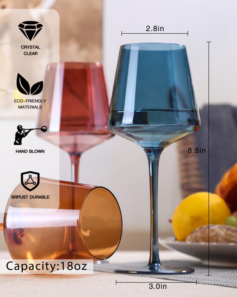 comfit Hand Blown Colored Wine Glasses Set of 6-18oz Multi Colored Square Wine Glasses with Tall Long Stems and Flat Bottom,Crystal Colorful Wine Glass-Wedding,Birthday Gifts Gifts - Image 5