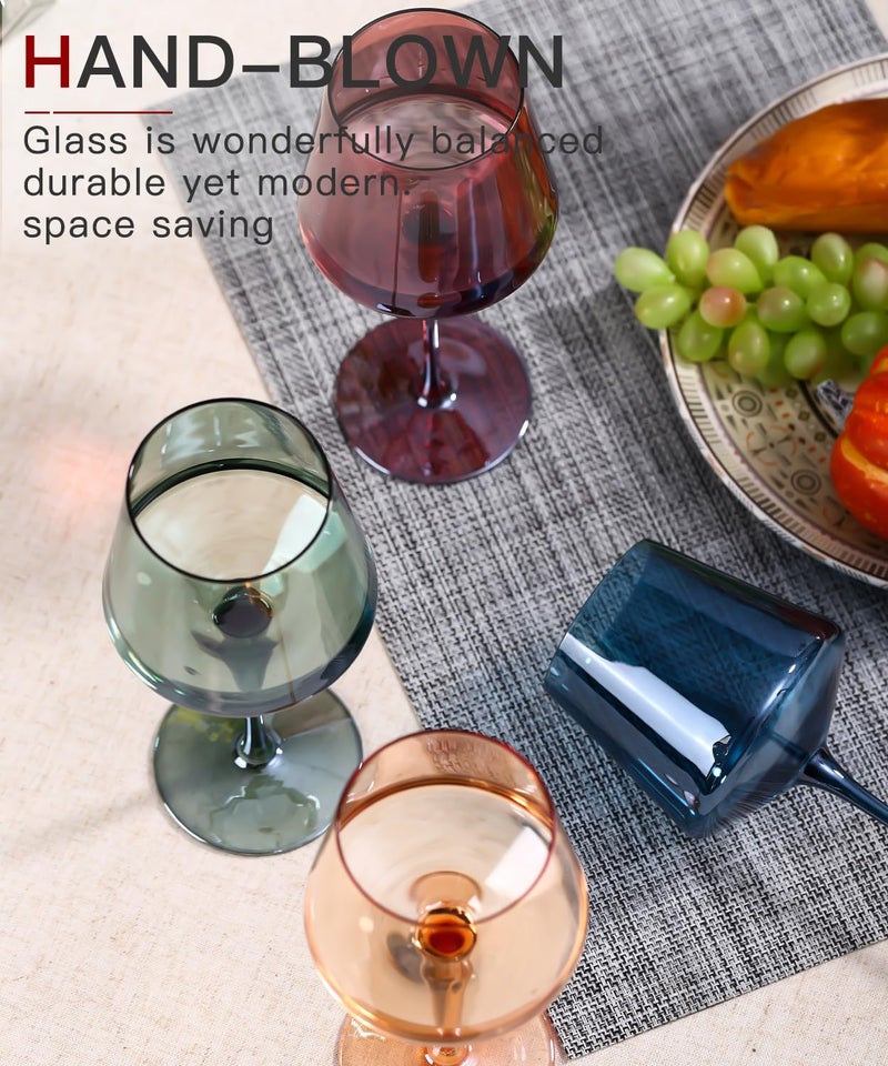 comfit Hand Blown Colored Wine Glasses Set of 6-18oz Multi Colored Square Wine Glasses with Tall Long Stems and Flat Bottom,Crystal Colorful Wine Glass-Wedding,Birthday Gifts Gifts - Image 3