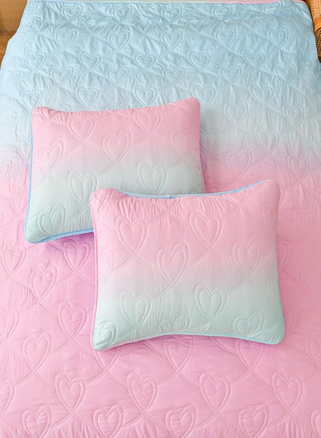 Xruibed Pink Quilt Set Full Size Ombre Blue Pink Mint Quilt Sets Kids Girls Bedding Set 3PCs Summer Reversible Lightweight Microfiber Bedspread Coverlet Sets for All Season (80''x90'') - Image 4