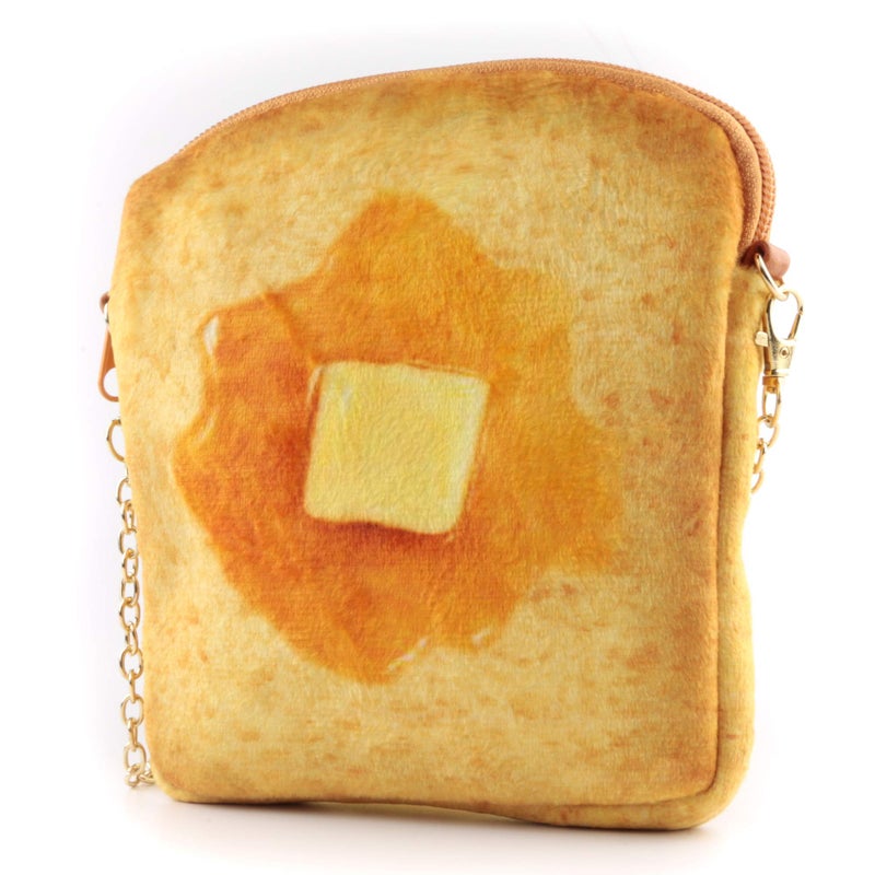 QiMing butter Toast Shoulder Bag,Cute Plush Food Crossbody Handbag for Women - Image 2
