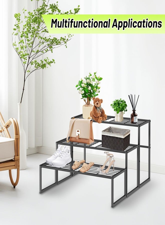 Gouisalin Metal Plant Stand Indoor Outdoor, 3 Tier Potted Multiple Flower Pot Holder Rack Plant Shelf, Heavy Duty Planter Display Shelving for Patio Balcony Garden Living Room Decorative (Black-3 Tier) - Image 4