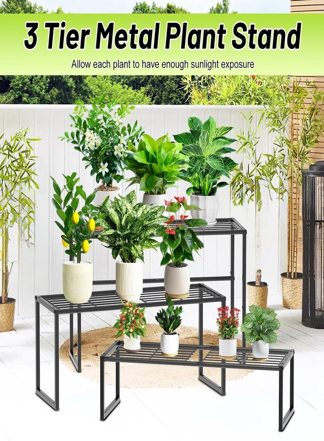 Gouisalin Metal Plant Stand Indoor Outdoor, 3 Tier Potted Multiple Flower Pot Holder Rack Plant Shelf, Heavy Duty Planter Display Shelving for Patio Balcony Garden Living Room Decorative (Black-3 Tier) - Image 5