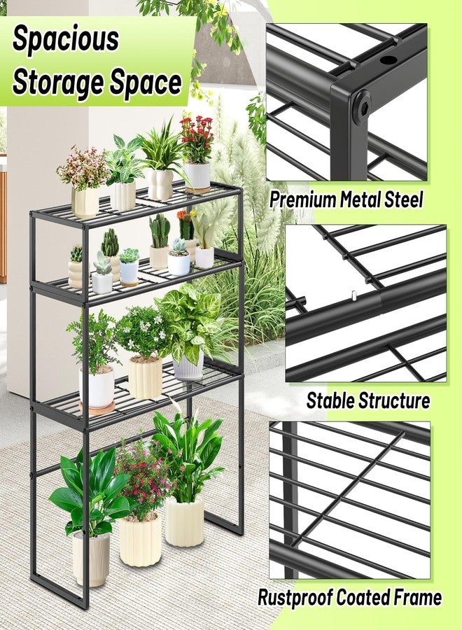 Gouisalin Metal Plant Stand Indoor Outdoor, 3 Tier Potted Multiple Flower Pot Holder Rack Plant Shelf, Heavy Duty Planter Display Shelving for Patio Balcony Garden Living Room Decorative (Black-3 Tier) - Image 3