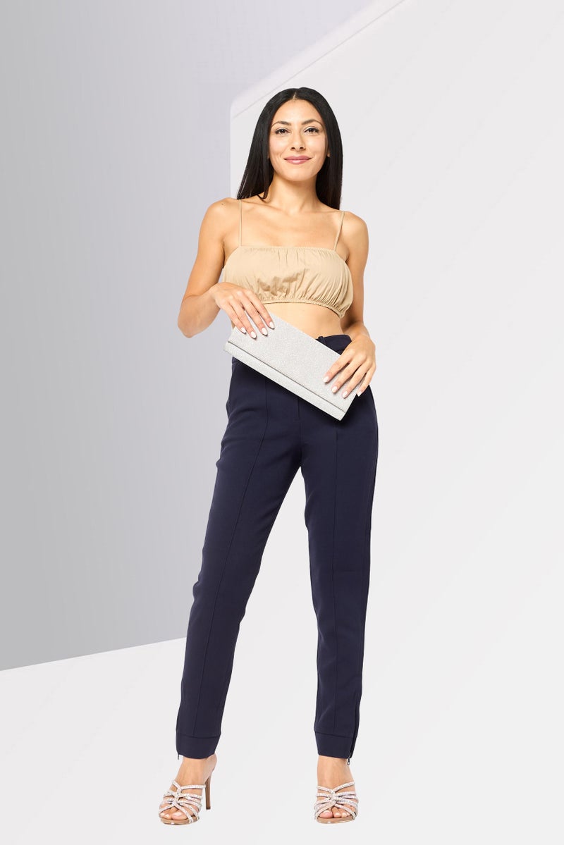 LACOSTE Women Regular Fit Embroidered Logo Straight Leg Pants, Dark Navy - Image 2