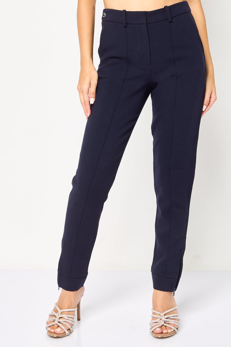 LACOSTE Women Regular Fit Embroidered Logo Straight Leg Pants, Dark Navy - Image 1