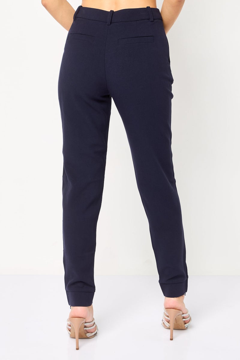 LACOSTE Women Regular Fit Embroidered Logo Straight Leg Pants, Dark Navy - Image 4