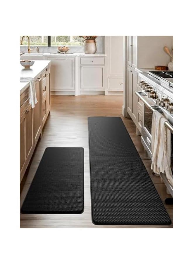 TRASSLE Anti Fatigue Kitchen Mats, 2pcs Waterproof Non-slip Memory Foam Cushioned Rugs, Durable Resilient Standing Rug Floor Mat Set for Home Office Laundry Room 45x75cm + 45x120cm (Black)  - Image 1