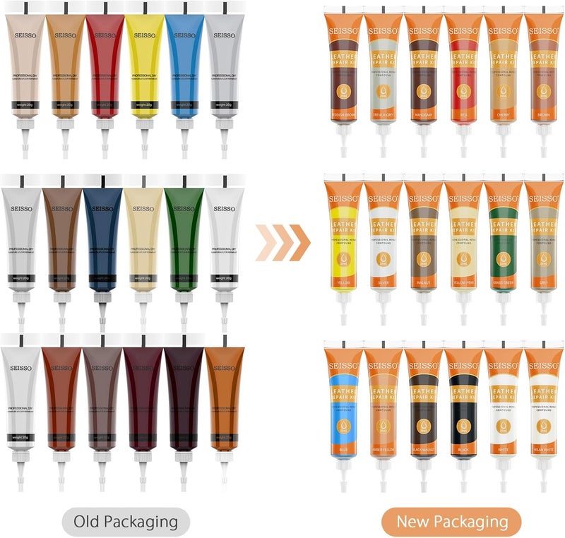 SEISSO 18 Colors Leather Repair Kit - for Furniture Car Seats Couches Sofa Shoes Boat, Leather Dye Filler Paint Restore Scratches Tears Holes, Purses, Jacket, Vinyl Repair Kit Bonded Leather Genuine Italian - Image 2