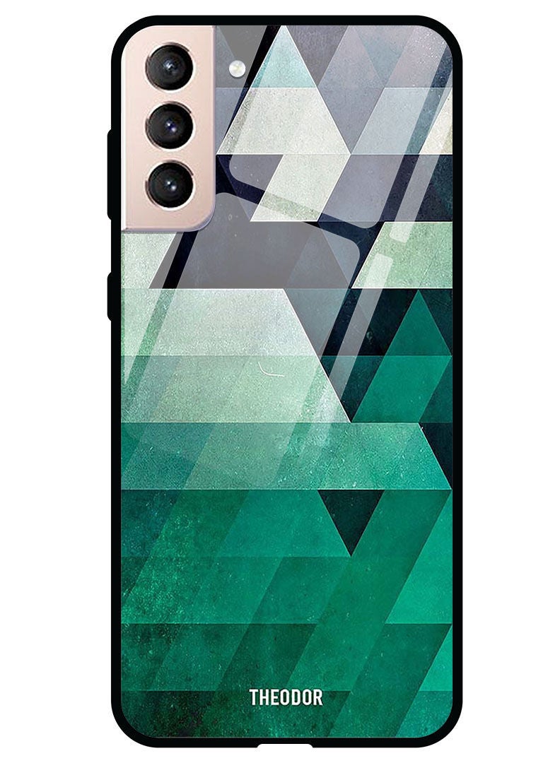 Theodor Protective Tempered Glass Case Cover Samsung Galaxy S21 PLUS  Triangle Seacolor Pattern - Image 1