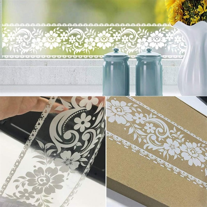 comfrt White Lace Transparent Wallpaper Border, 3.94 inch X 393.7 inch/Roll Self Adhesive Removable Waterproof Wall Border, for Shop Display Window Glass Door Bathroom Tile Mirror Decor Sticker (lace 01) - Image 3