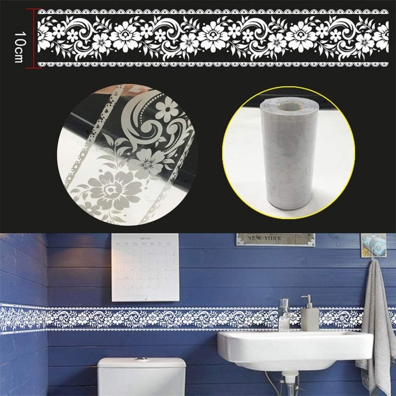 comfrt White Lace Transparent Wallpaper Border, 3.94 inch X 393.7 inch/Roll Self Adhesive Removable Waterproof Wall Border, for Shop Display Window Glass Door Bathroom Tile Mirror Decor Sticker (lace 01) - Image 2
