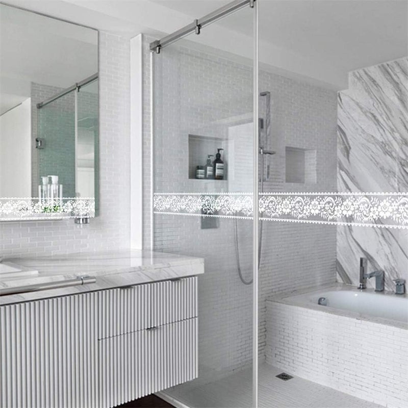 comfrt White Lace Transparent Wallpaper Border, 3.94 inch X 393.7 inch/Roll Self Adhesive Removable Waterproof Wall Border, for Shop Display Window Glass Door Bathroom Tile Mirror Decor Sticker (lace 01) - Image 5