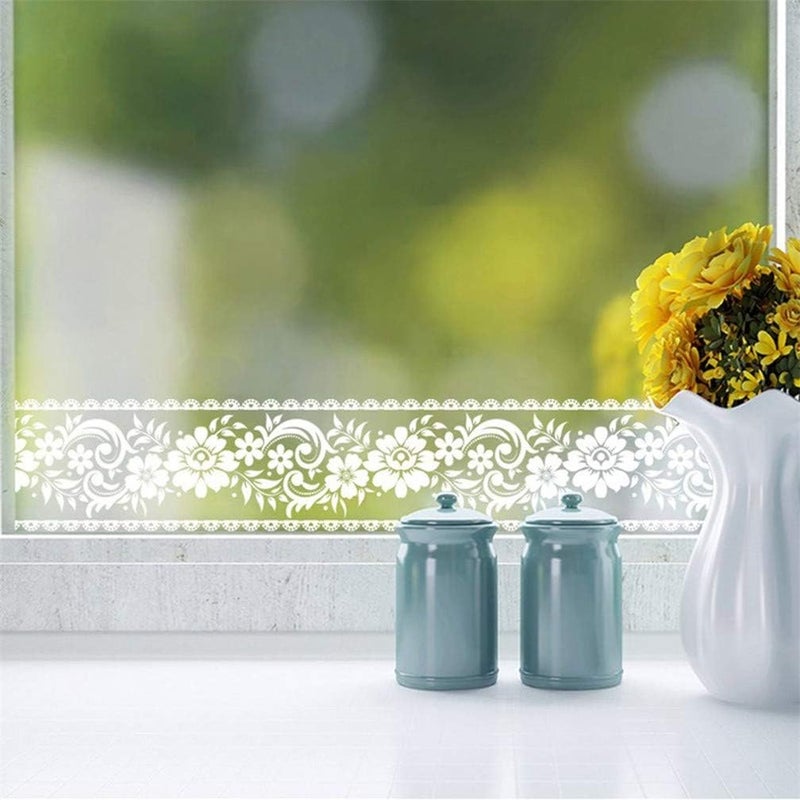 comfrt White Lace Transparent Wallpaper Border, 3.94 inch X 393.7 inch/Roll Self Adhesive Removable Waterproof Wall Border, for Shop Display Window Glass Door Bathroom Tile Mirror Decor Sticker (lace 01) - Image 1