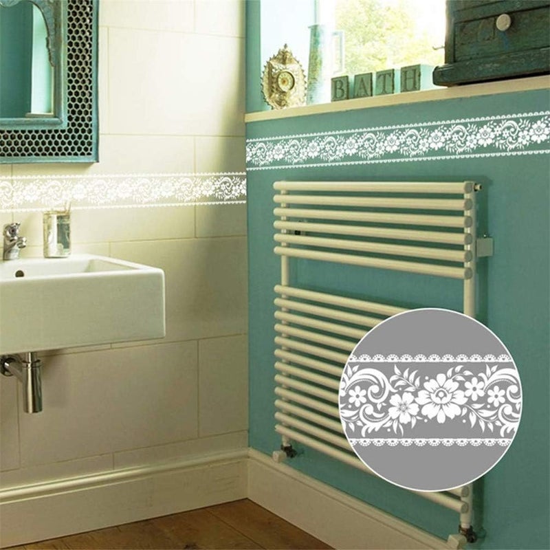 comfrt White Lace Transparent Wallpaper Border, 3.94 inch X 393.7 inch/Roll Self Adhesive Removable Waterproof Wall Border, for Shop Display Window Glass Door Bathroom Tile Mirror Decor Sticker (lace 01) - Image 4
