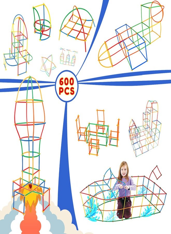 Ggiibro Straw Constructor Toys 600Pcs STEM Building Toy Interlocking Plastic Engineering Thin Tube Blocks Educational Kit for 3 4 5 6 7years Kids Boys and Girls Gift Preschool Toy with Storage Box - Image 2