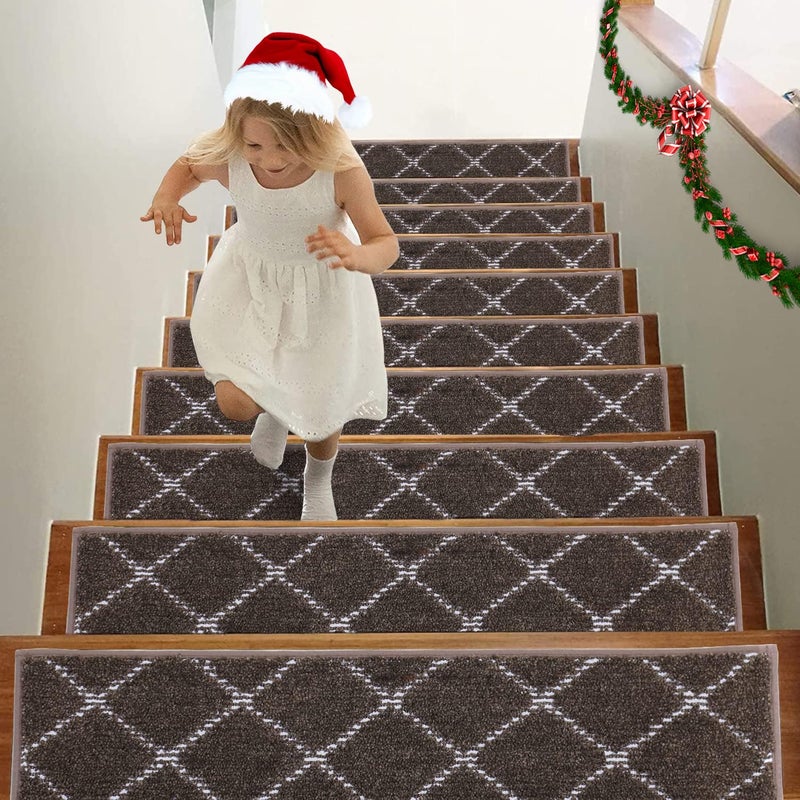 BEQHAUSE Non Slip Stair Treads  Machine Washable Soft Stair Carpet Treads for Wooden Steps 28inX9in 15PCS Brown