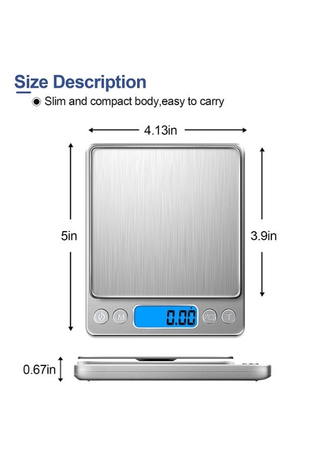 NXT Digital Grams and Ounces Mini Scale - 3000g x 0.1g High Accuracy, Durable Kitchen Food Scale for Baking, Jewelry & Herbs (Silver, 9 Units, Tare Function, 2 Trays Included) - Image 2