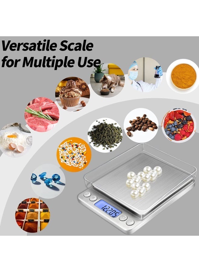 NXT Digital Grams and Ounces Mini Scale - 3000g x 0.1g High Accuracy, Durable Kitchen Food Scale for Baking, Jewelry & Herbs (Silver, 9 Units, Tare Function, 2 Trays Included) - Image 3