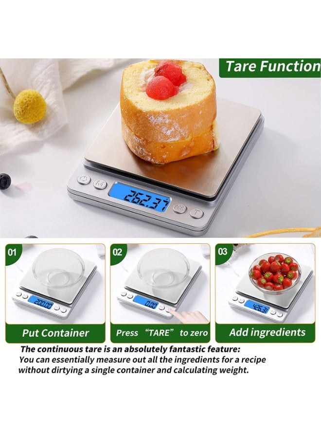 NXT Digital Grams and Ounces Mini Scale - 3000g x 0.1g High Accuracy, Durable Kitchen Food Scale for Baking, Jewelry & Herbs (Silver, 9 Units, Tare Function, 2 Trays Included) - Image 4