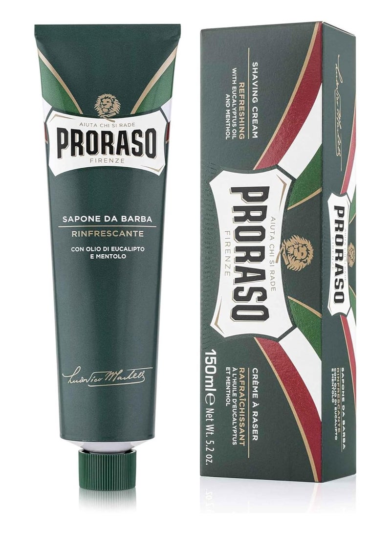 بروراسو أنبوب كريم حلاقة، 150 مل، كريم حلاقة منعش وموحد للرجال بزيت الأوكالبتوس والمنثول، صنع في ايطاليا، اخضر - Image 1