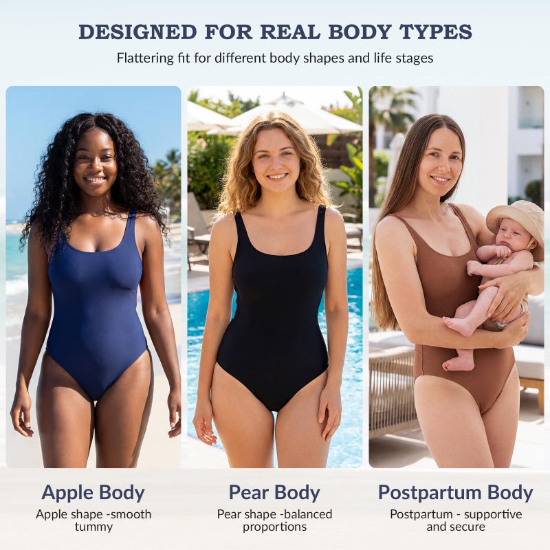 American Trends Tummy Control One Piece Swimsuit for Women, Slimming Bathing Suit with Adjustable Straps for Mom, Beach Pool Black Medium - Image 2