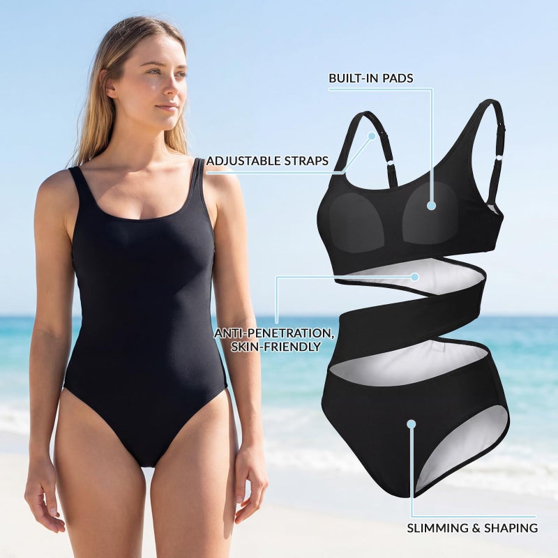 American Trends Tummy Control One Piece Swimsuit for Women, Slimming Bathing Suit with Adjustable Straps for Mom, Beach Pool Black Medium - Image 5