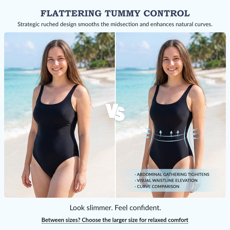 American Trends Tummy Control One Piece Swimsuit for Women, Slimming Bathing Suit with Adjustable Straps for Mom, Beach Pool Black Medium - Image 4