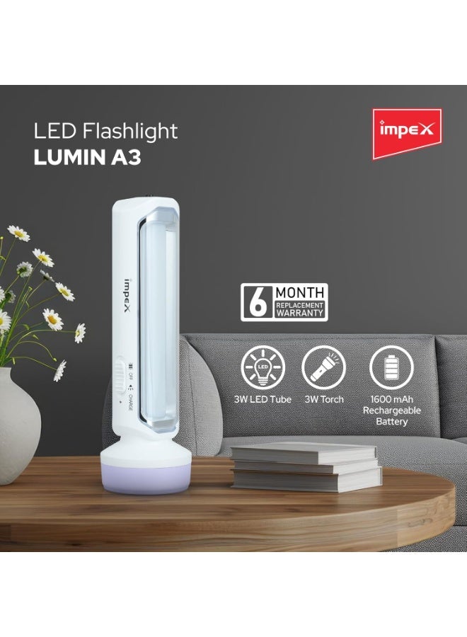 Impex 2 in 1 Rechargeable LED Flashlight with Emergency Lamp | 1600 mAh Battery | Multi Purpose Tourch Light | Lamp and Torch Light | 6 Months Warranty | Lumin A3 - Image 4