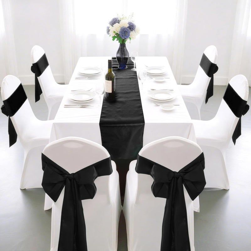 yeabwps 12 Pack Satin Table Runner 12 x 108 Inch Long Satin Table Runner for for Christmas, Birthday Parties, Banquets, Graduations, Engagements (Black) - Image 5