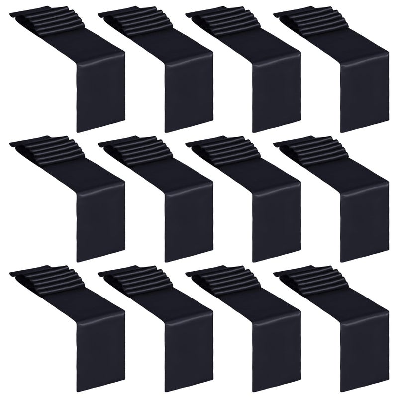 yeabwps 12 Pack Satin Table Runner 12 x 108 Inch Long Satin Table Runner for for Christmas, Birthday Parties, Banquets, Graduations, Engagements (Black) - Image 1