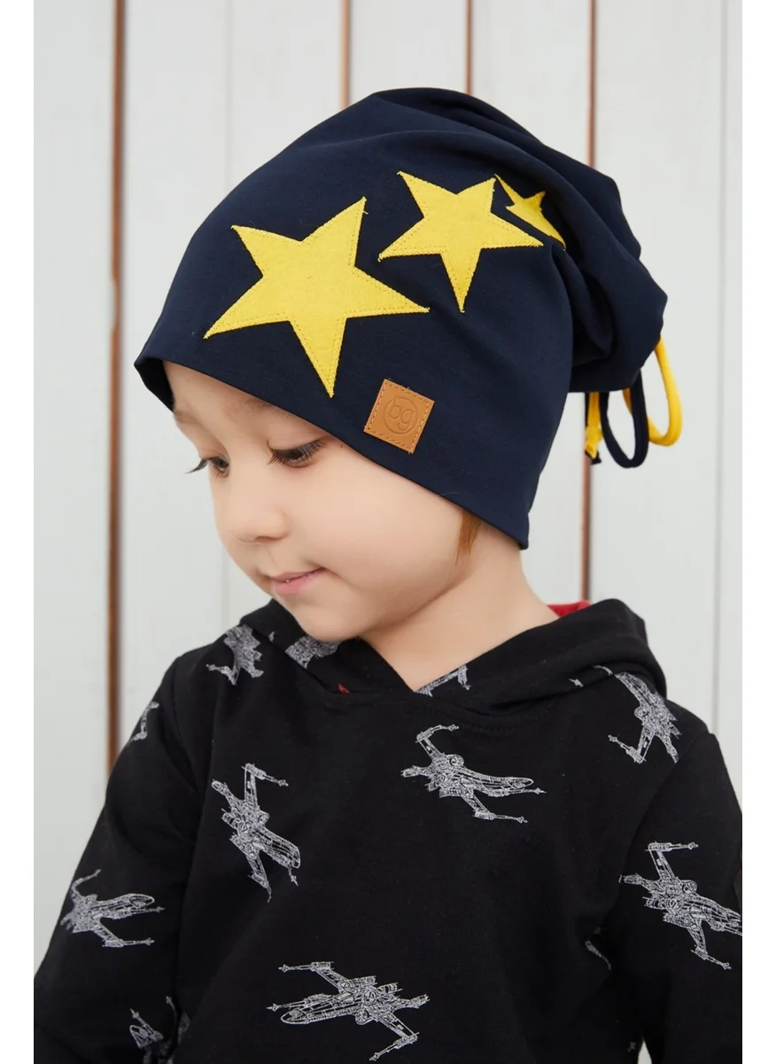 Babygiz Yellow Navy Blue Fanatic Hat Beanie Soft Double Layer Sports Cotton Combed Cotton