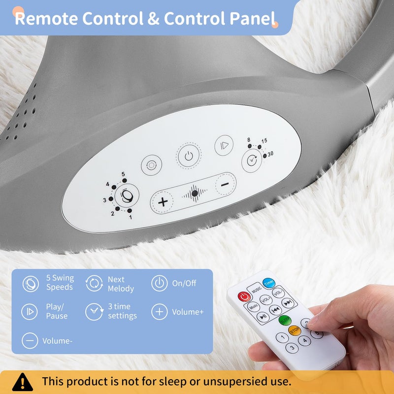 LAREX Baby Swing Infant Swing Electric Toddler Baby Rocker Portable for Newborn Boy Girl, 5 Sway Speeds with Remote Control, 10 Preset Melodies and Bluetooth, 0-6 Months Max 20 Lbs (Gray) - Image 4