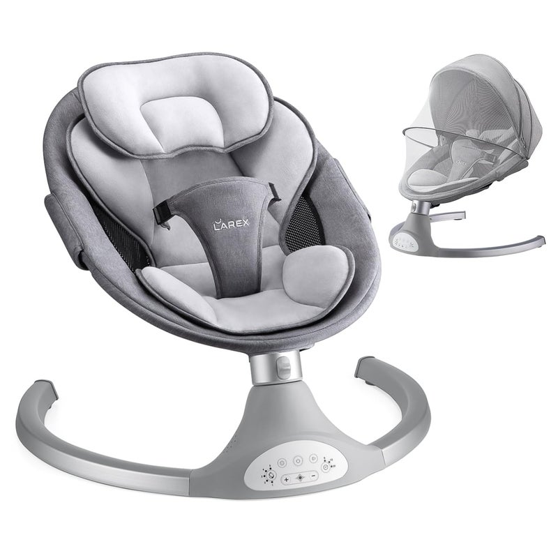 LAREX Baby Swing Infant Swing Electric Toddler Baby Rocker Portable for Newborn Boy Girl, 5 Sway Speeds with Remote Control, 10 Preset Melodies and Bluetooth, 0-6 Months Max 20 Lbs (Gray) - Image 1