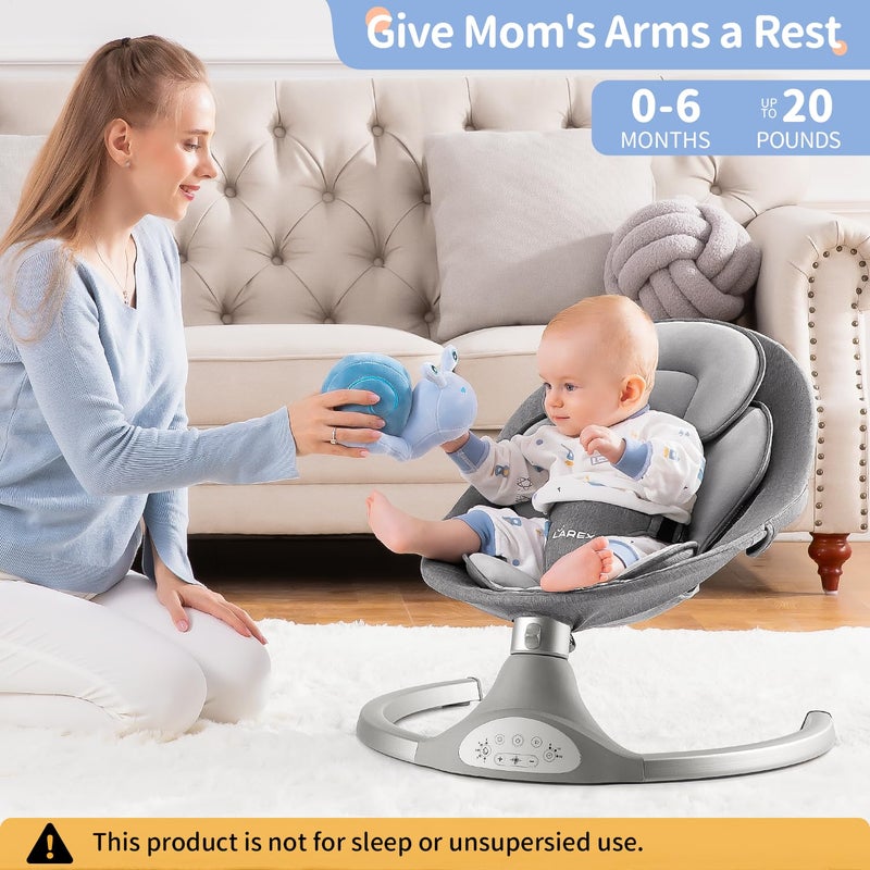 LAREX Baby Swing Infant Swing Electric Toddler Baby Rocker Portable for Newborn Boy Girl, 5 Sway Speeds with Remote Control, 10 Preset Melodies and Bluetooth, 0-6 Months Max 20 Lbs (Gray) - Image 3