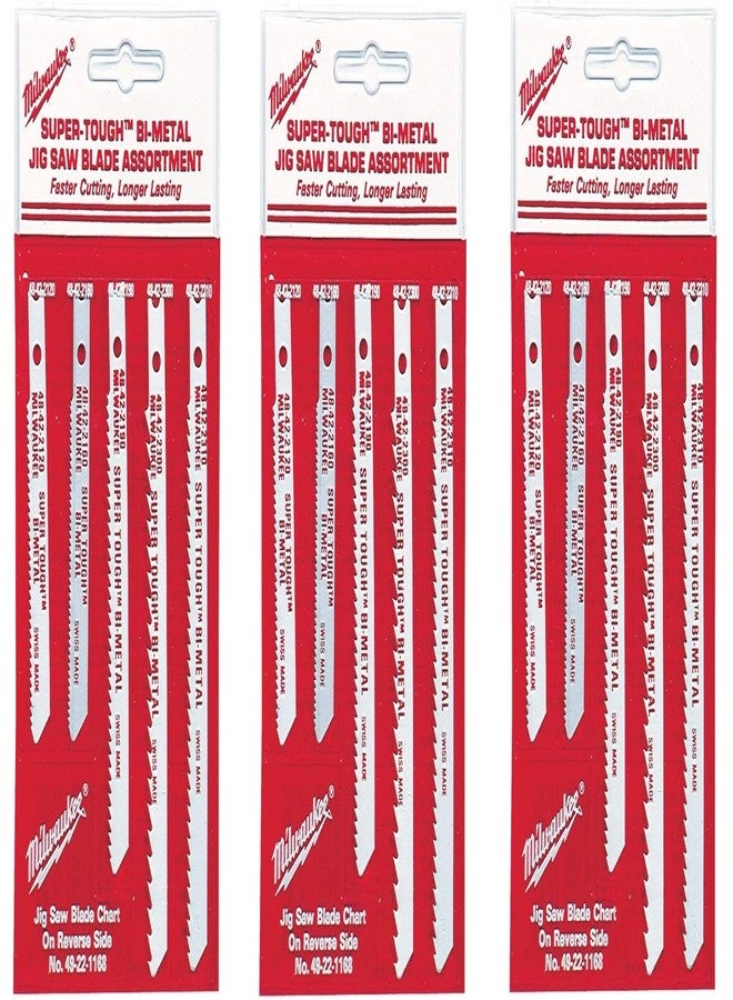 Milwaukee 49-22-1168 Universal Shank Metal/Wood Cutting Jig Saw Blade Assortment, 5-Count, 3 Pack - Image 1