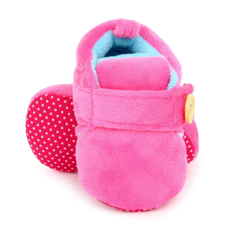 Superminis unisex-baby Dual Color Velvet Soft Base Booties/Shoes With Wooden Button 0-6 Months Pink+Blue - Image 2