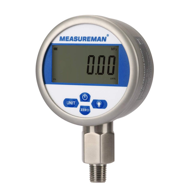 MEASUREMAN 010000psi Digital Pressure Gauge 318 Dial 14 NPT Lower Stainless Steel Case and Connection 04Battery Powered with LED Light