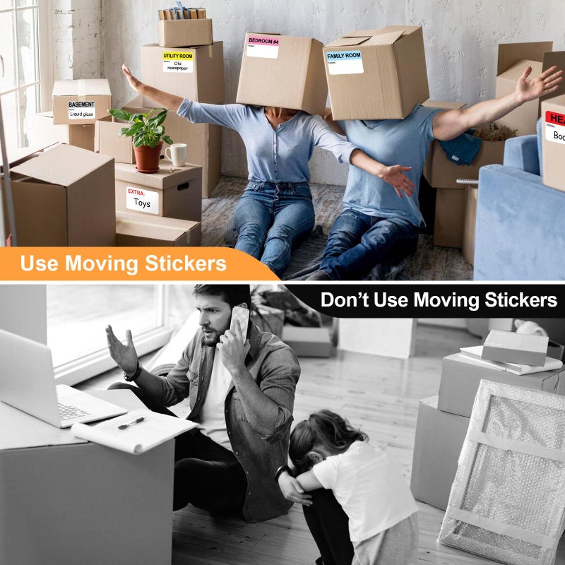 Labelebal 600 Writable Stickers 2â€ x 3â€ Each,20 Designs Pre-Printed Color-Coded Home Moving Packing Box Labels with Fragile, Extra, Heavy Labels - Image 5