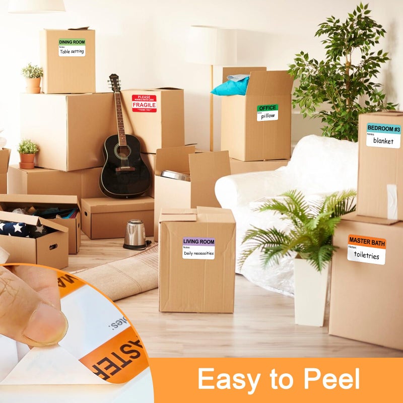 Labelebal 600 Writable Stickers 2â€ x 3â€ Each,20 Designs Pre-Printed Color-Coded Home Moving Packing Box Labels with Fragile, Extra, Heavy Labels - Image 3