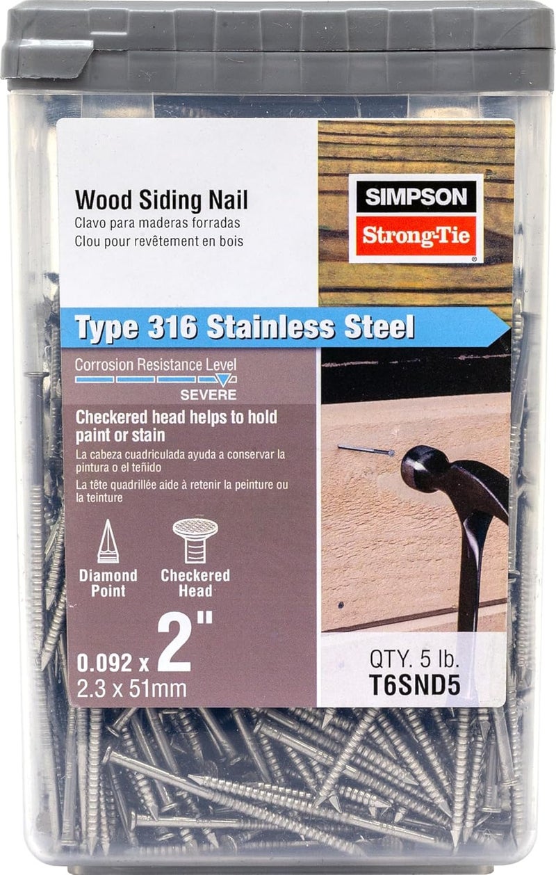 Simpson StrongTie T6SND5 Wood Siding Nail — 2 in. x .092 in. Type 316 Stainless Steel (5 lb.) - Image 1