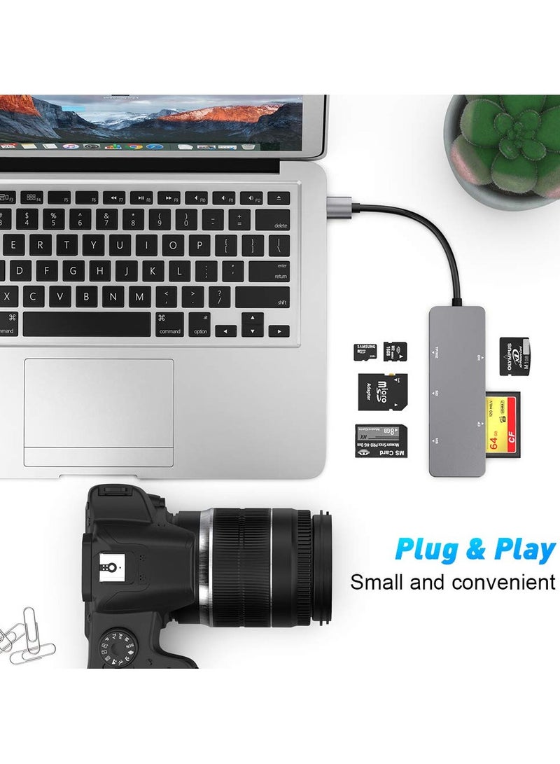 SYOSI USB SD Card Reader, SYOSI 5 in 1 USB 3.0 Memory Card Reader Adapter Read & Write Speed Up to 5Gbps Read 5 Cards 5in1 Multi Card Reader for SD/TF/CF/Micro SD/MS/M2/XD - Image 2