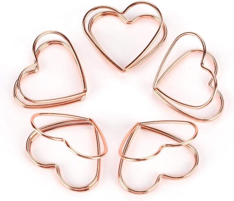 klarako 5pcs Paper Clips Rose Gold Color Metal Electroplating Heart Shape Page Marker Funny Bookmark Clip for Office Supplier School Student - Image 1