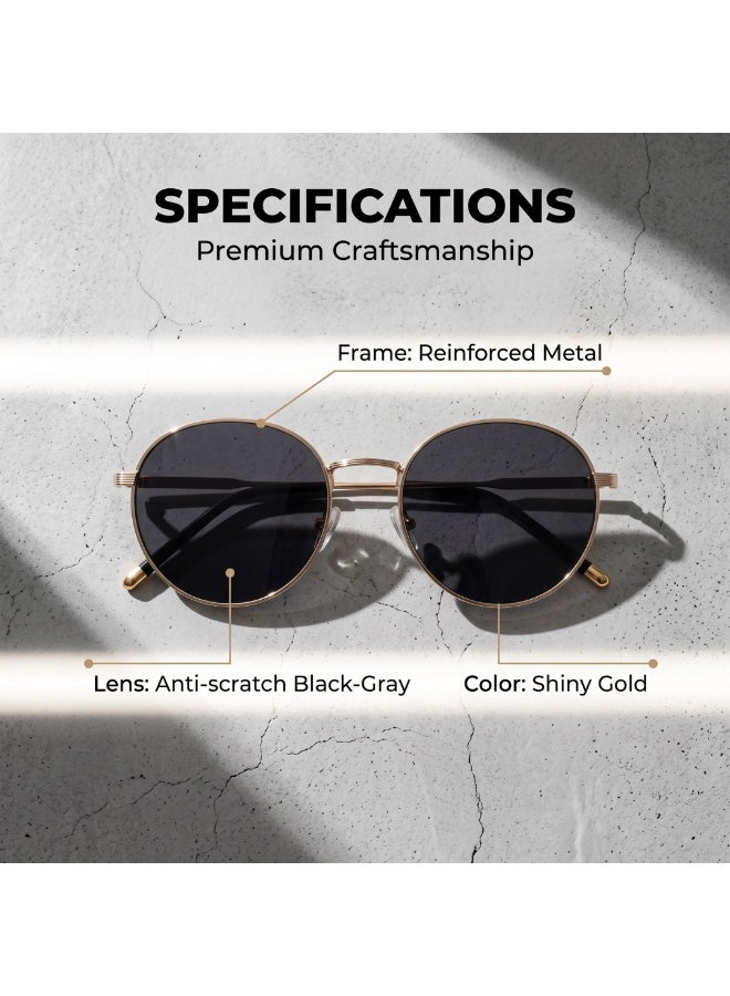 Retro Round Metal Sunglasses for Men Women, Classic Elegant UV Protection Eyewear with Storage Box & Cleaning Pouch, Fashion Shades for Travel Daily Outdoor - Image 4