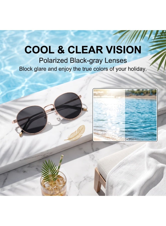 Retro Round Metal Sunglasses for Men Women, Classic Elegant UV Protection Eyewear with Storage Box & Cleaning Pouch, Fashion Shades for Travel Daily Outdoor - Image 3