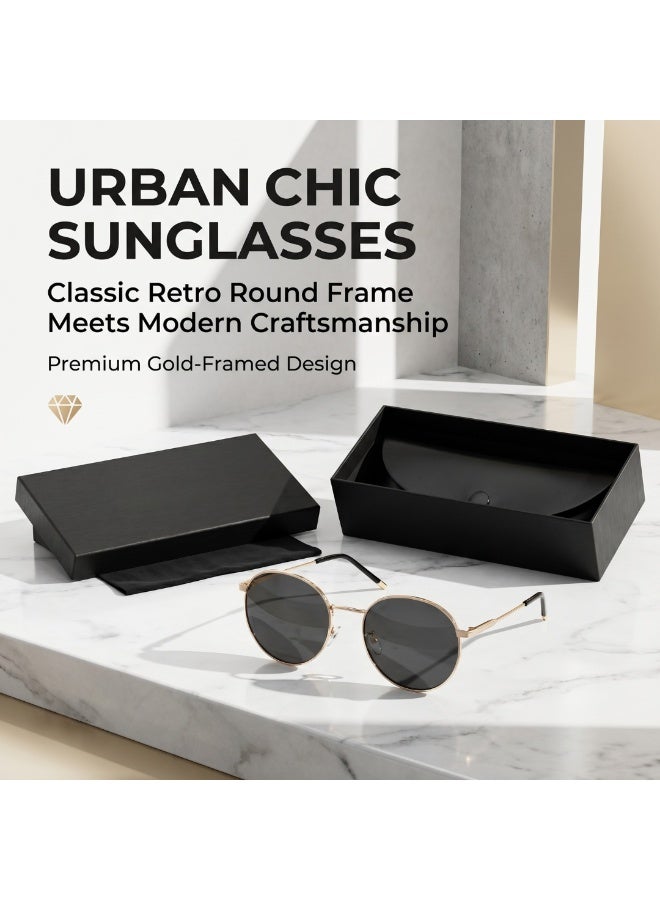 Retro Round Metal Sunglasses for Men Women, Classic Elegant UV Protection Eyewear with Storage Box & Cleaning Pouch, Fashion Shades for Travel Daily Outdoor - Image 1