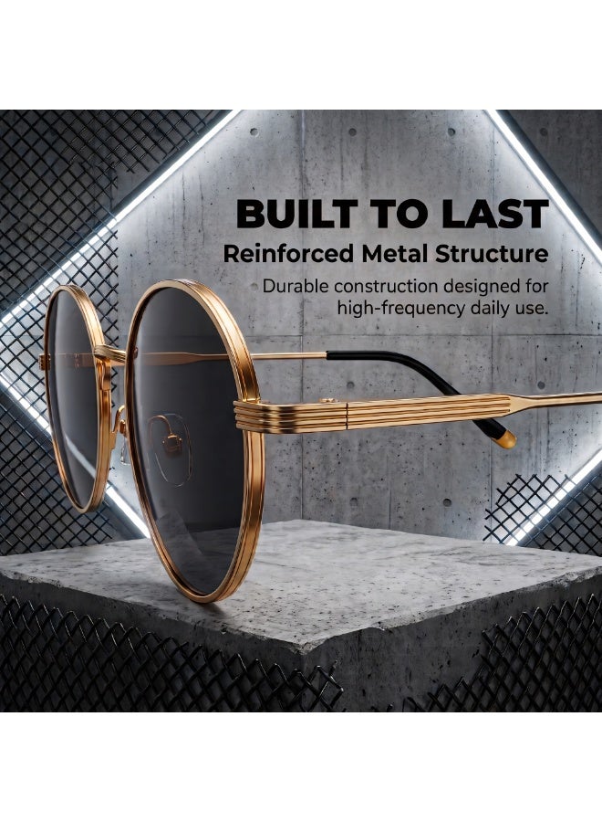 Retro Round Metal Sunglasses for Men Women, Classic Elegant UV Protection Eyewear with Storage Box & Cleaning Pouch, Fashion Shades for Travel Daily Outdoor - Image 5