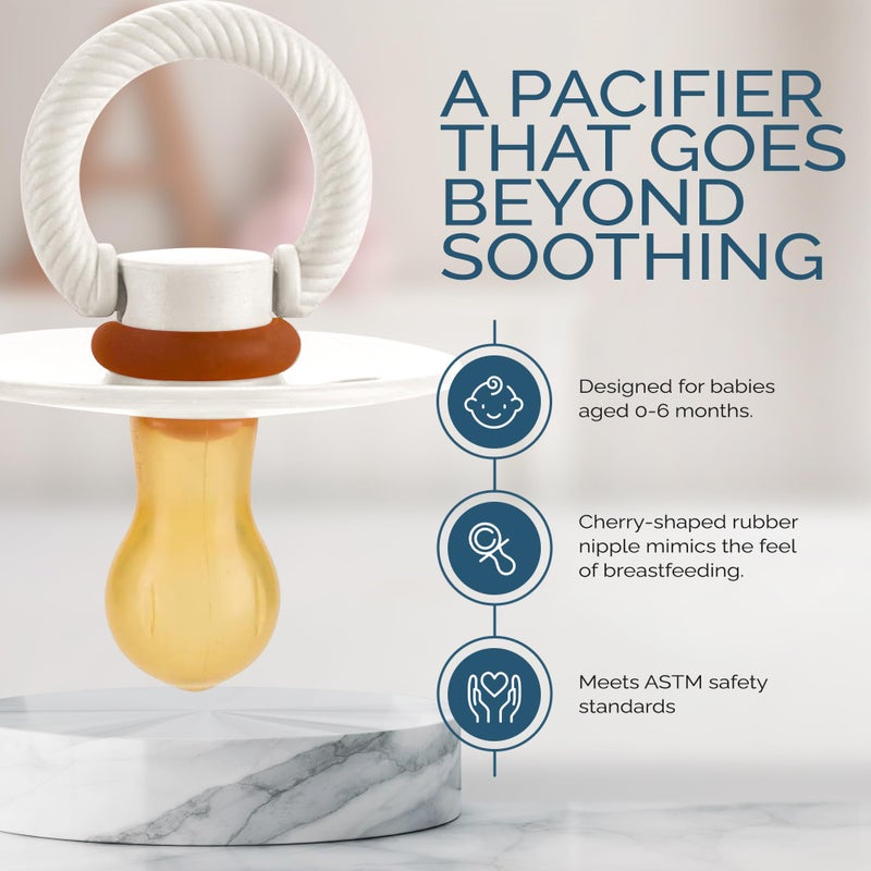 Itzy Ritzy Natural Rubber Newborn Pacifiers (Set of 2) â€“ Baby Pacifiers with Cherry-Shaped Nipple & Large Air Holes for Added Safety; Set of 2 Binkies in Coconut & Toast (Ages 0 â€“ 6 Months) - Image 4